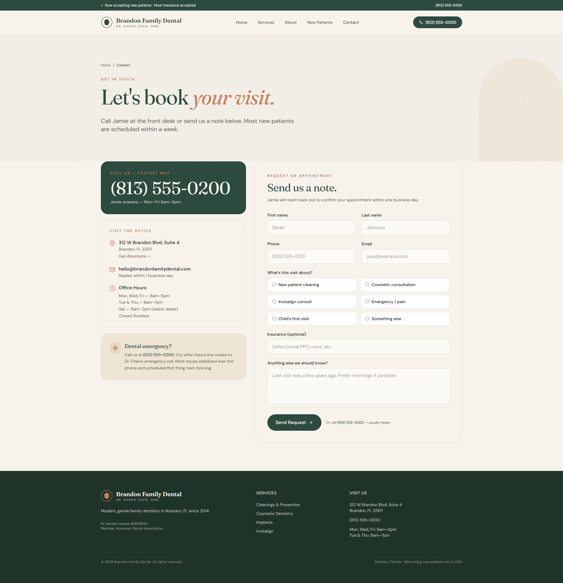 Dental contact page sample