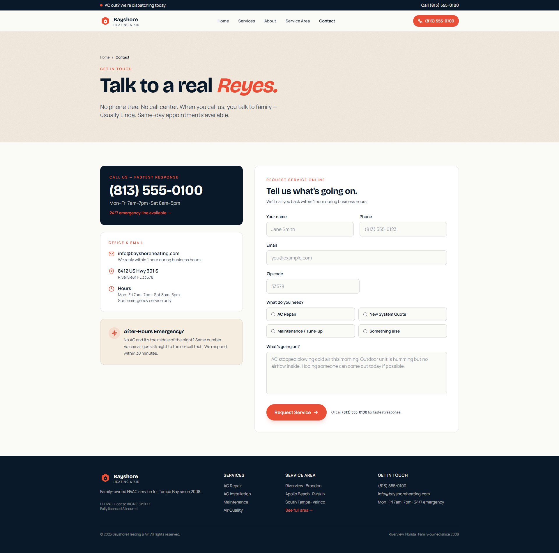 HVAC contact page sample
