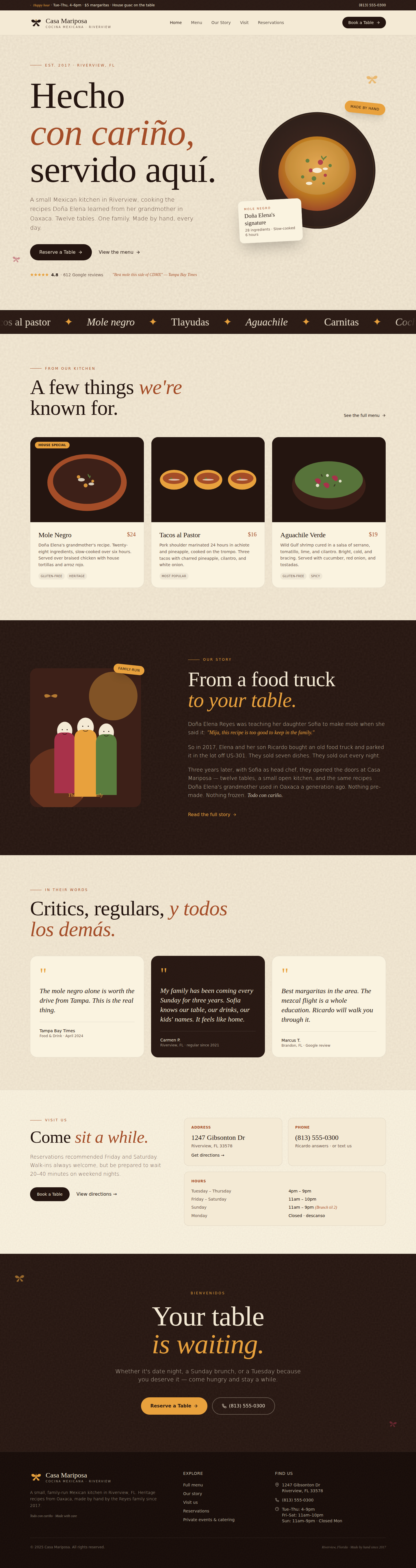 Casa Mariposa sample homepage