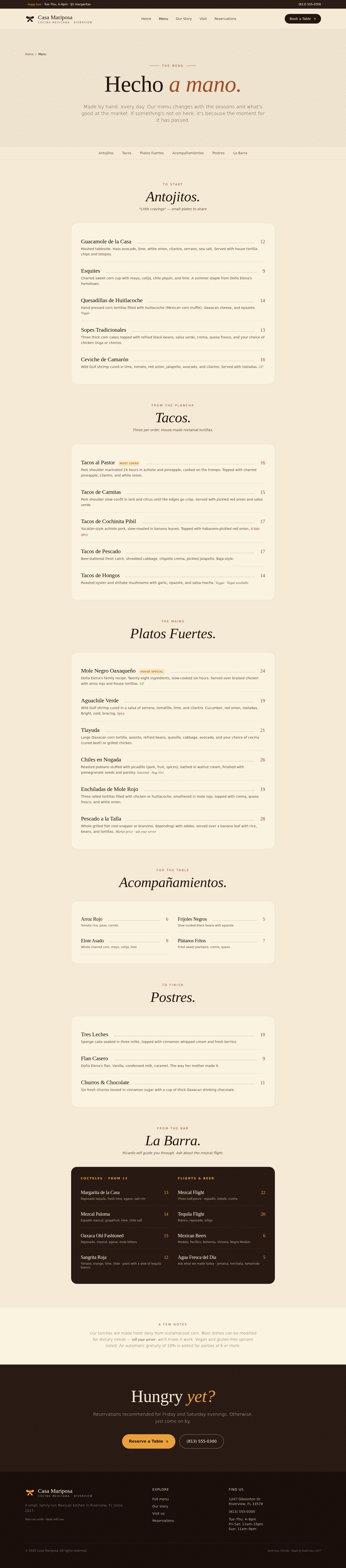 Restaurant menu page sample