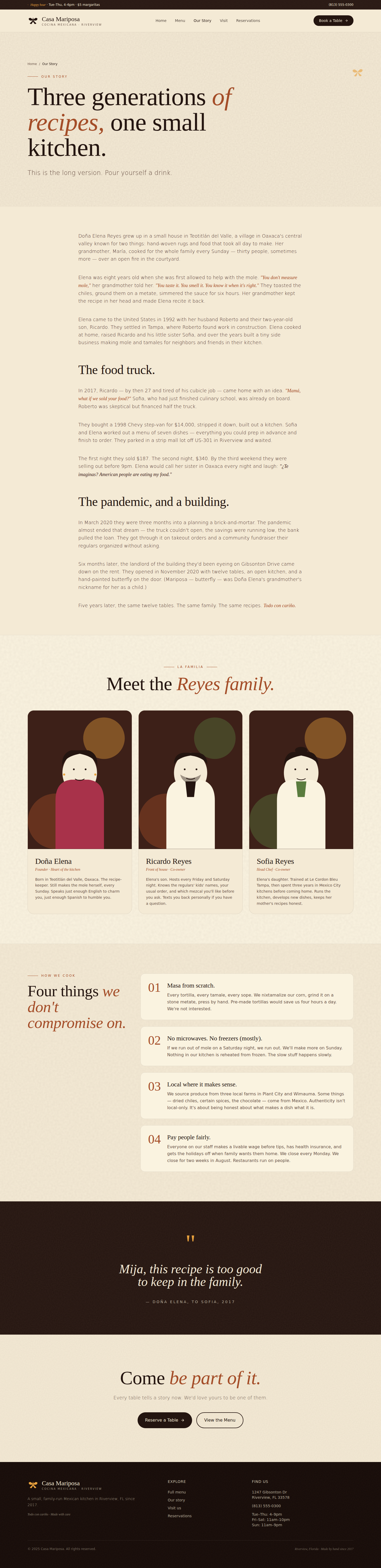Restaurant story page sample