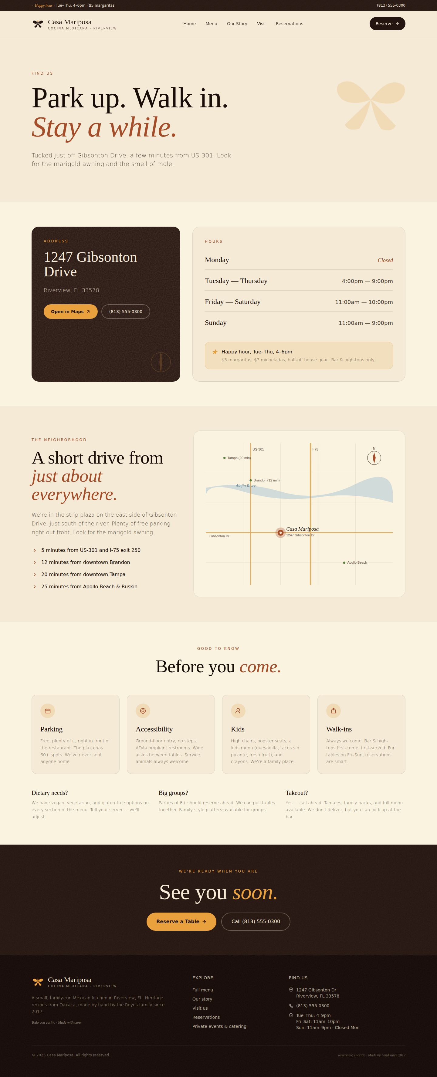 Restaurant visit page sample